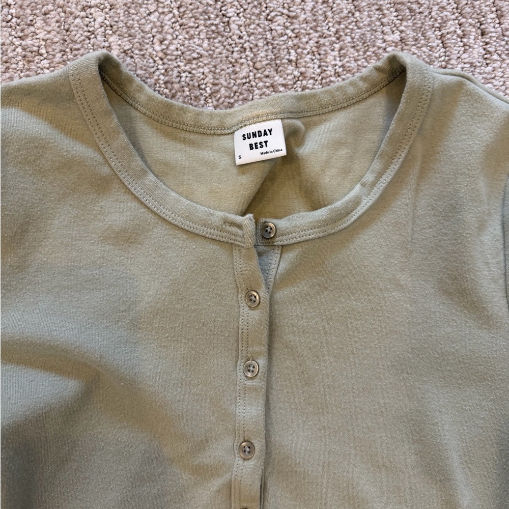 Aritzia Sunday Best Sage Green Henley Button-Up Top